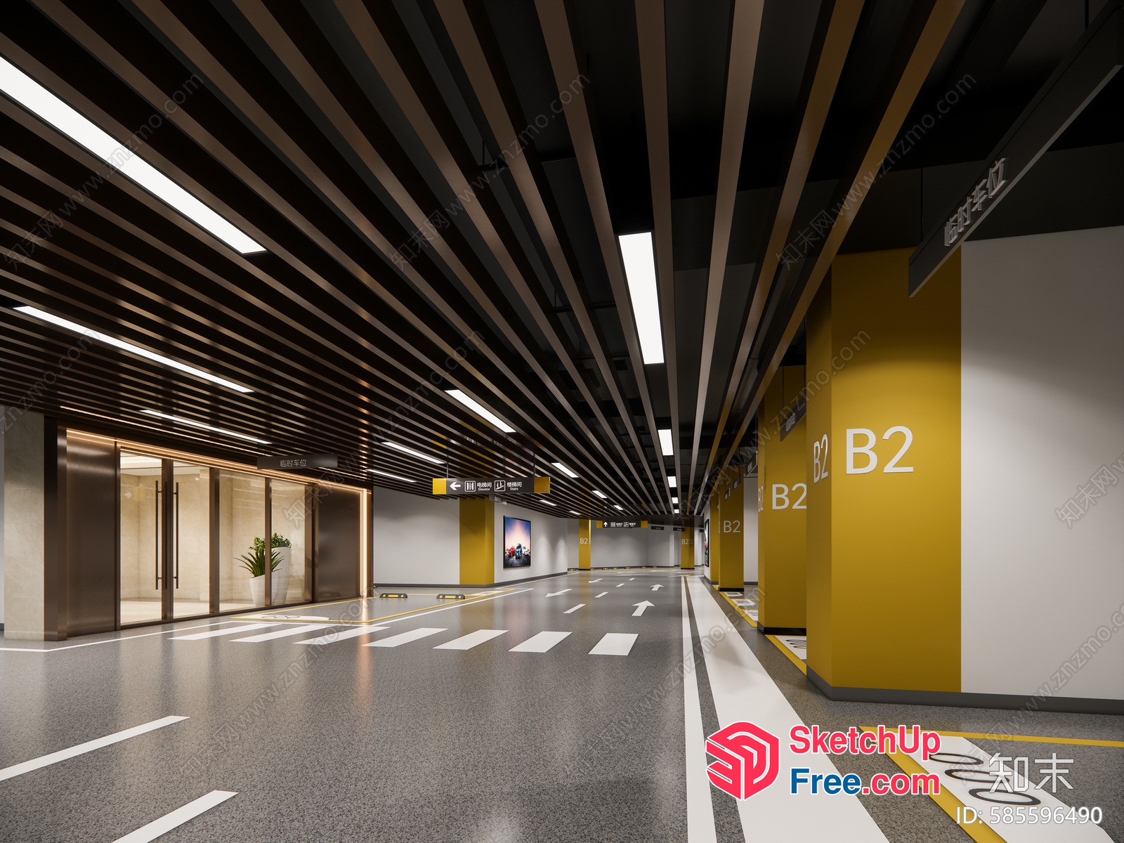 Modern Commercial Interior With Yellow And White Accents 3D SketchUp File
