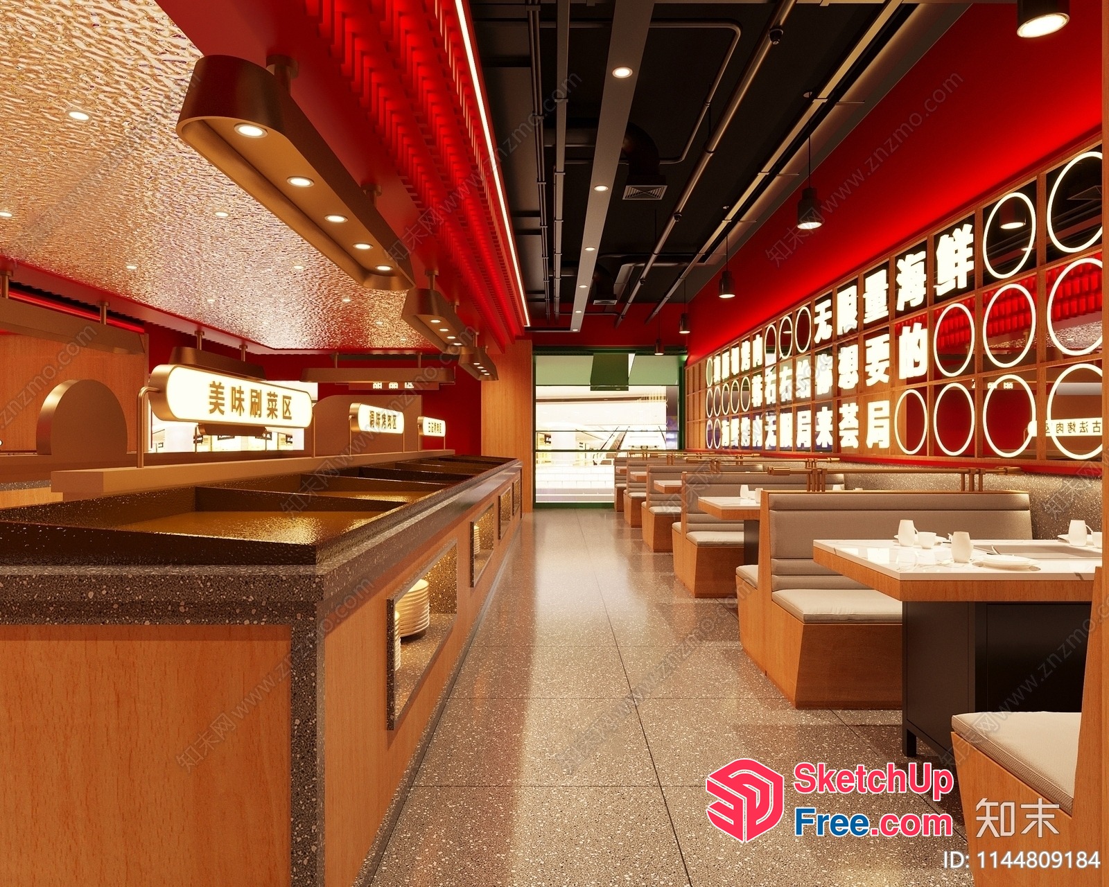 Asian Restaurant Interior With Modern Decor 3D SketchUp File