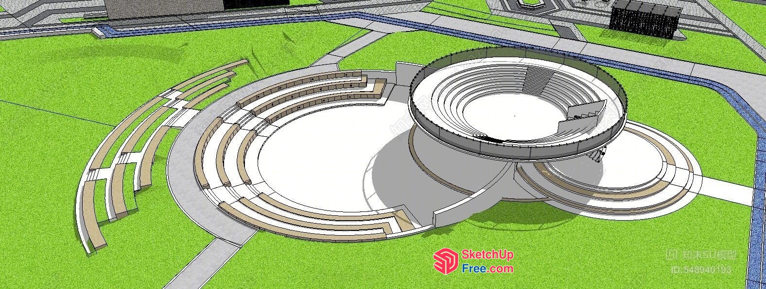 Circular Outdoor Amphitheater With Tiered Seating 3D SketchUp File