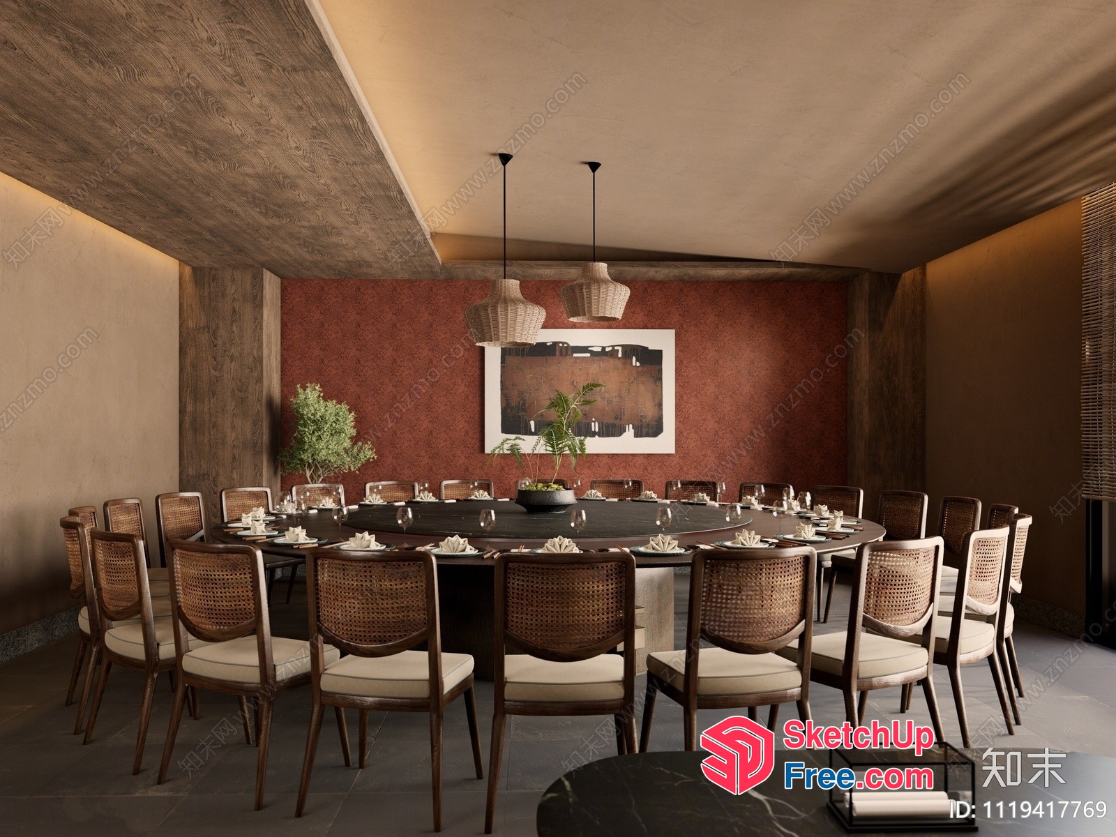 Elegant Dining Room With Large Table And Chairs 3D SketchUp File