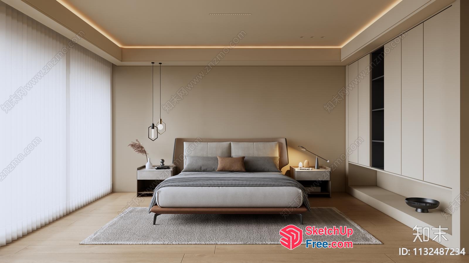 Minimalist Modern Japanese Style Bedroom Interior 3D SketchUp File