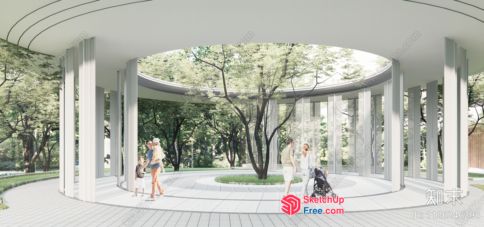 A Circular Outdoor Space With A Roof And Pillars 3D SketchUp File