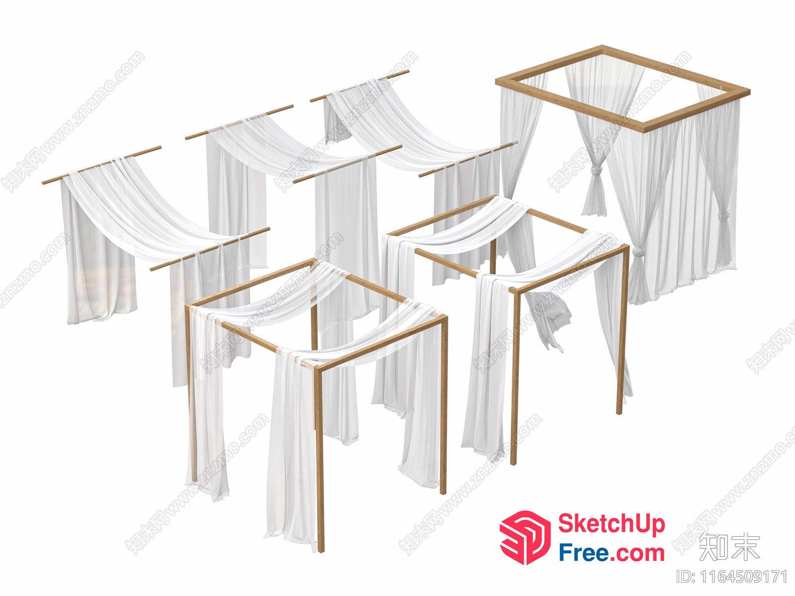 Elegant White Draping And Wooden Frame 3D SketchUp File
