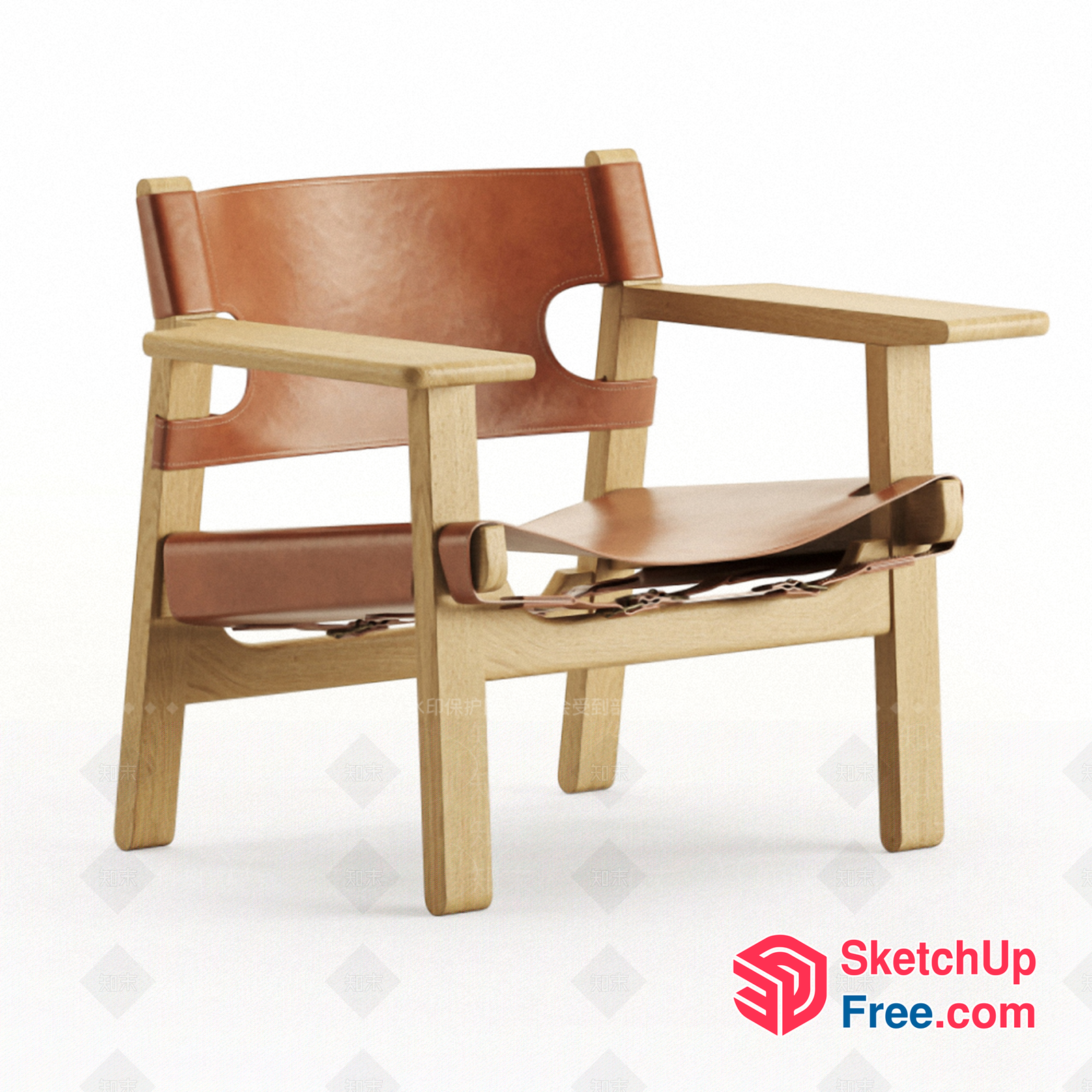 Modern Leather And Wood Armchair 3D SketchUp File