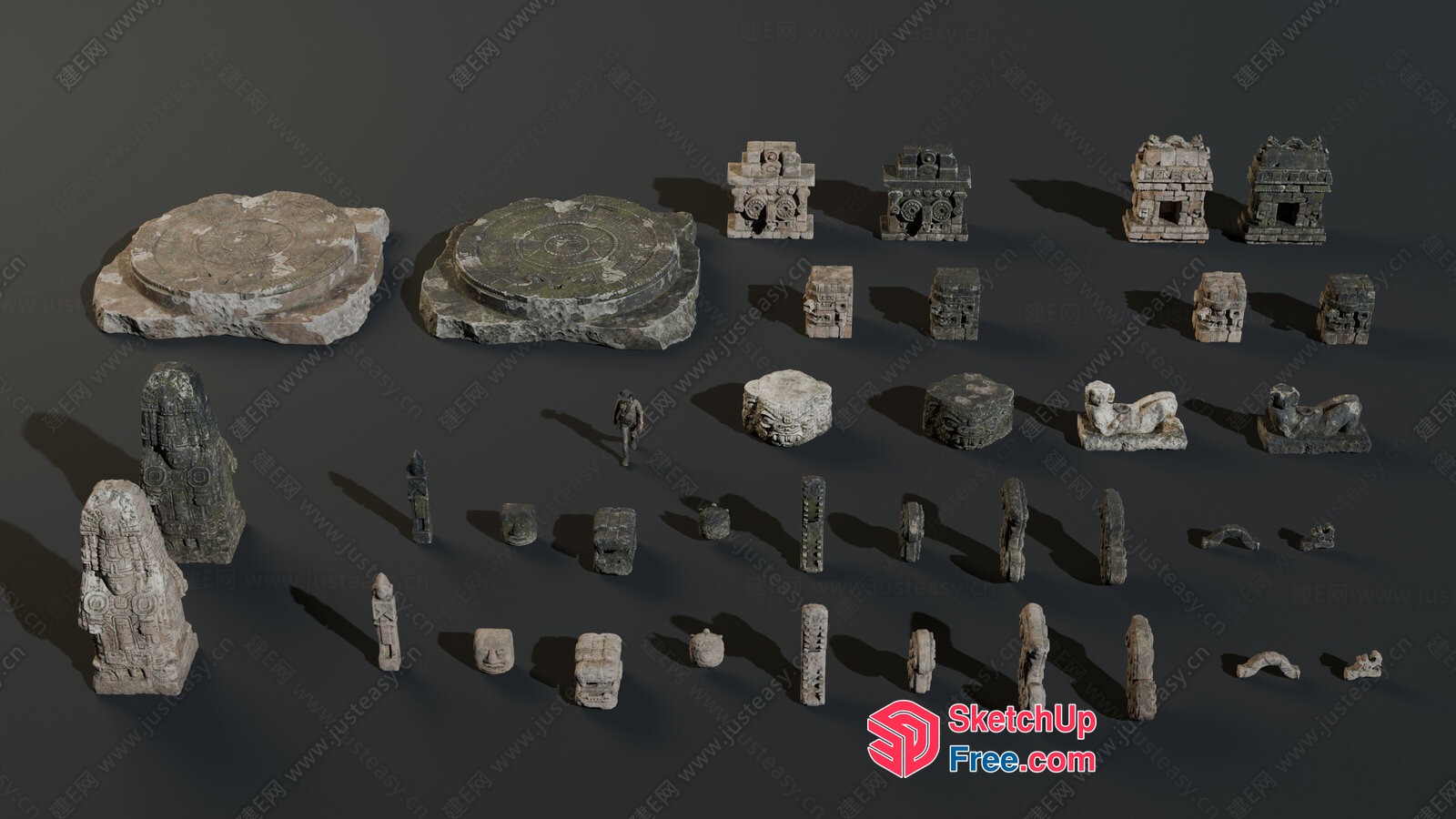 Ancient Stone Structures And Figures 3D SketchUp File