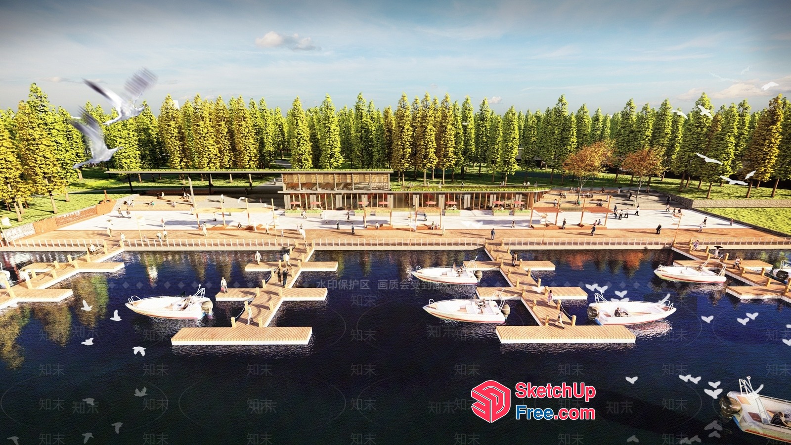 Boats Docked At A Serene Waterfront 3D SketchUp File
