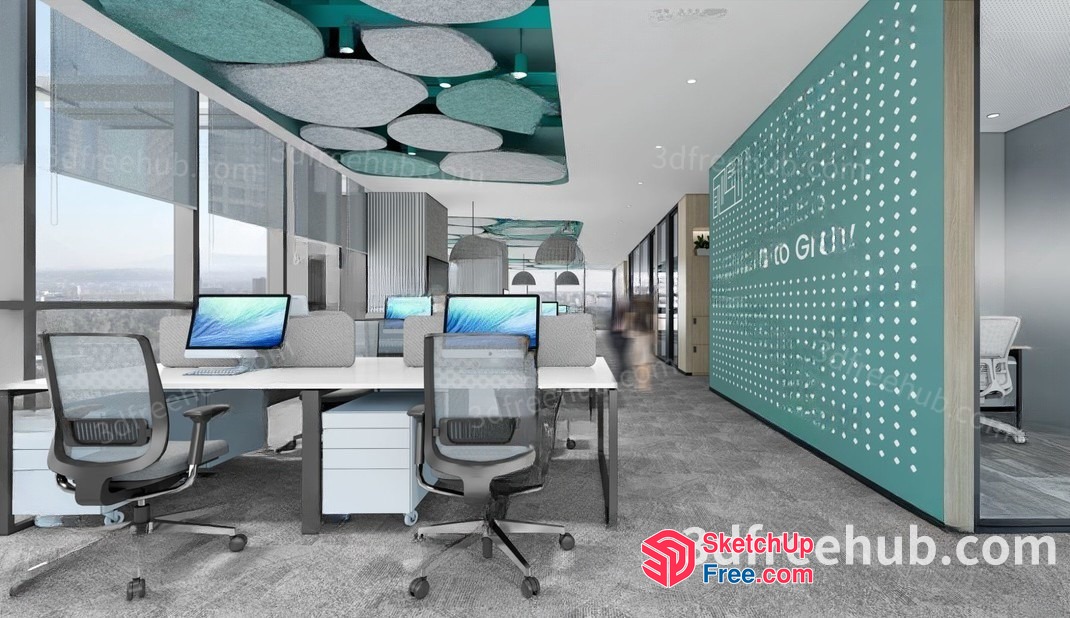 Modern Office Space With Teal And Grey Accents 3D SketchUp File