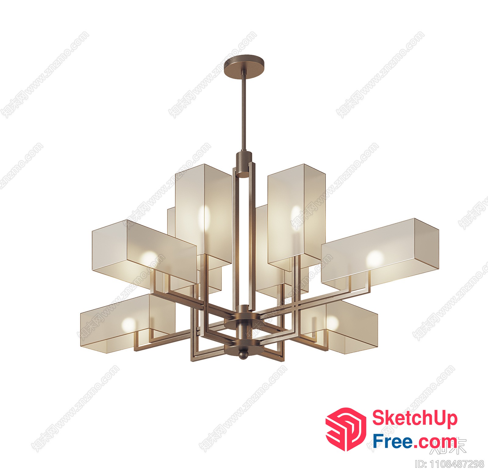 Modern Chandelier With Glass Panels And Metal Frame 3D SketchUp File