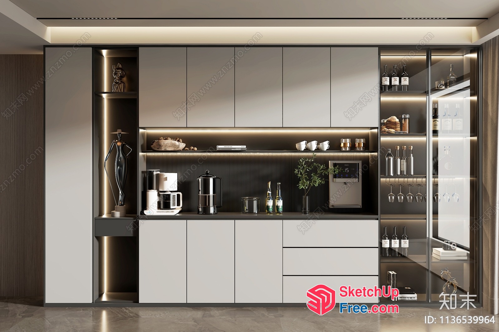 Modern Kitchen Display With Wine And Beverage Options 3D SketchUp File