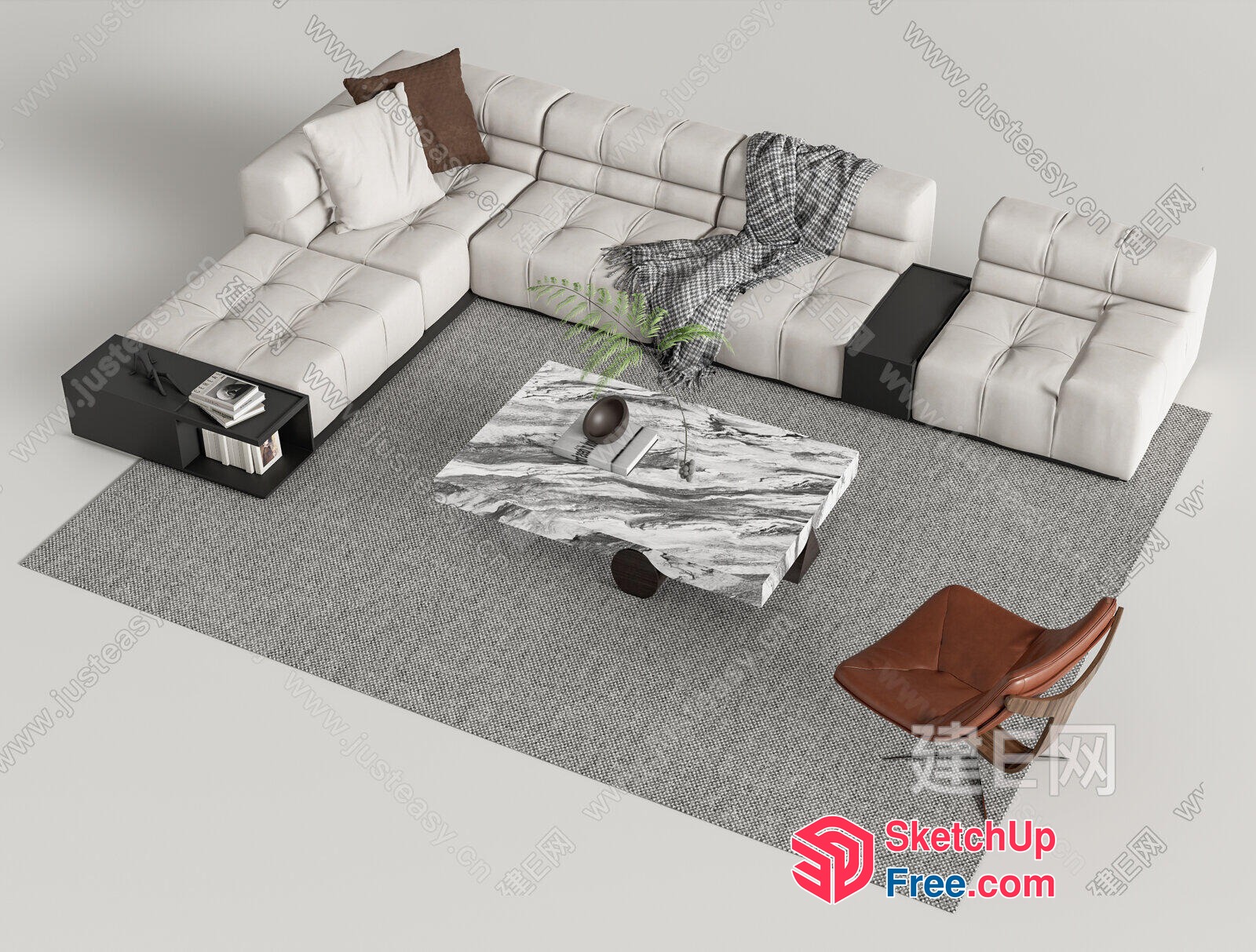 Modern Minimalist Living Room With Creamy Style Furniture 3D SketchUp File