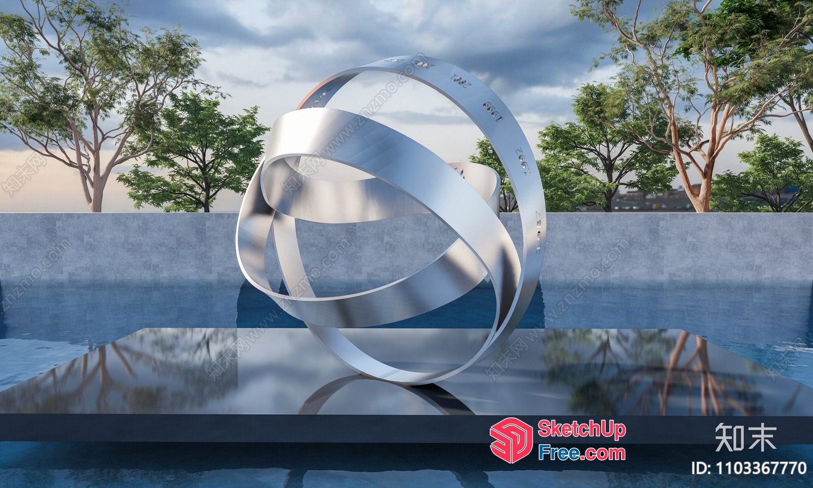 Modern Sculpture Of Interlocking Metal Rings 3D SketchUp File