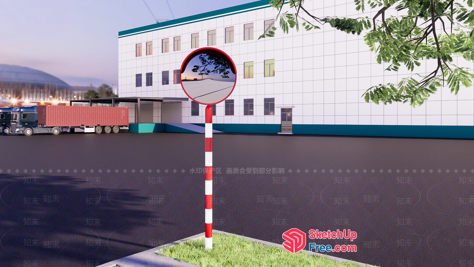 Red And White Striped Pole With Mirror 3D SketchUp File