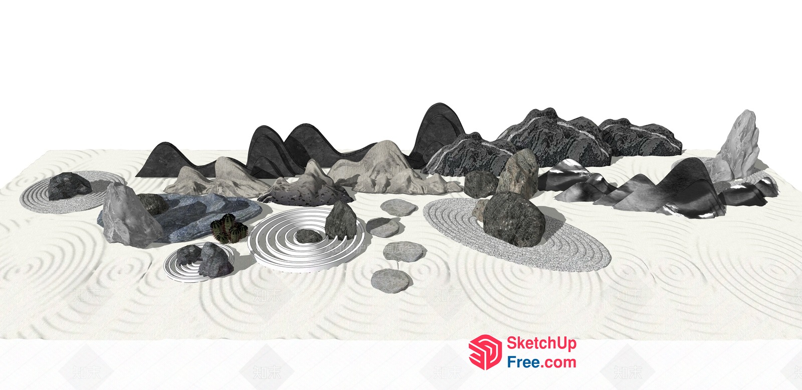 Serene Japanese Garden With Ripples And Rocks 3D SketchUp File