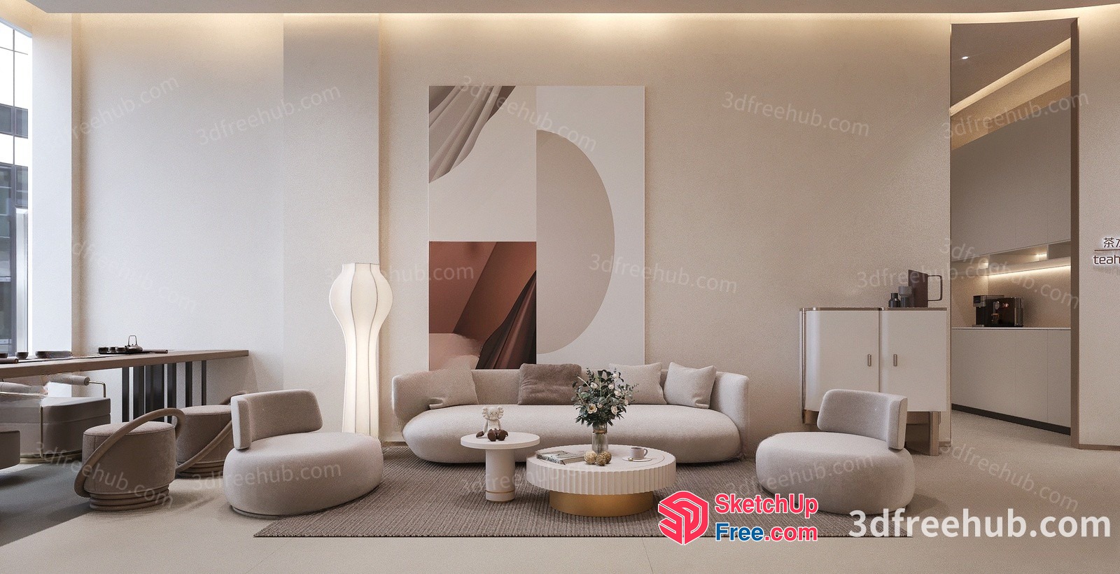 Modern Living Room With White Furniture And Minimalist Decor 3D SketchUp File