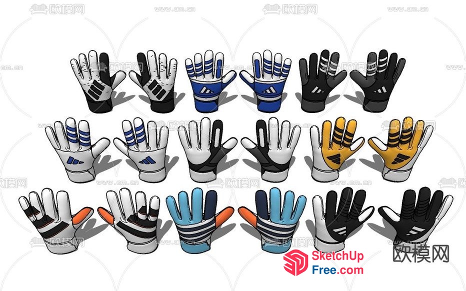 A Collection Of Various Soccer Goalkeeper Gloves 3D SketchUp File