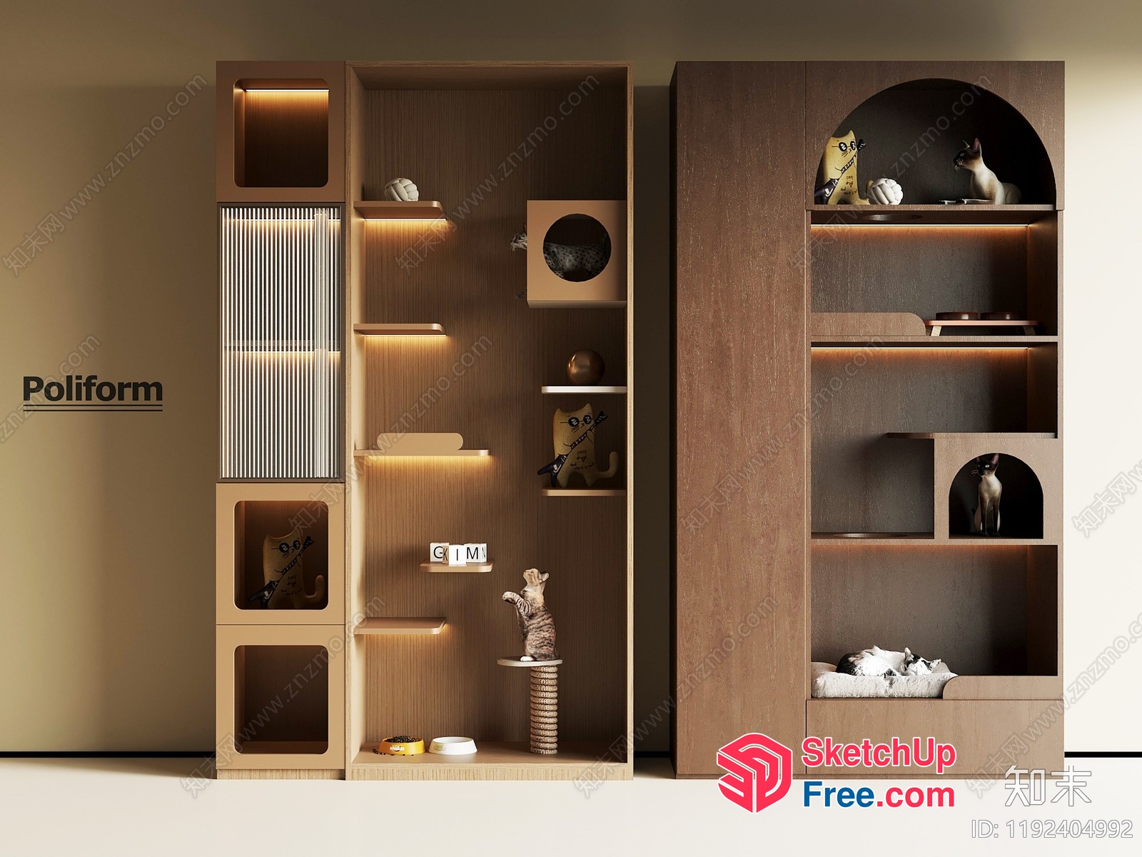 Modern Cat Furniture With Built-In Shelves 3D SketchUp File