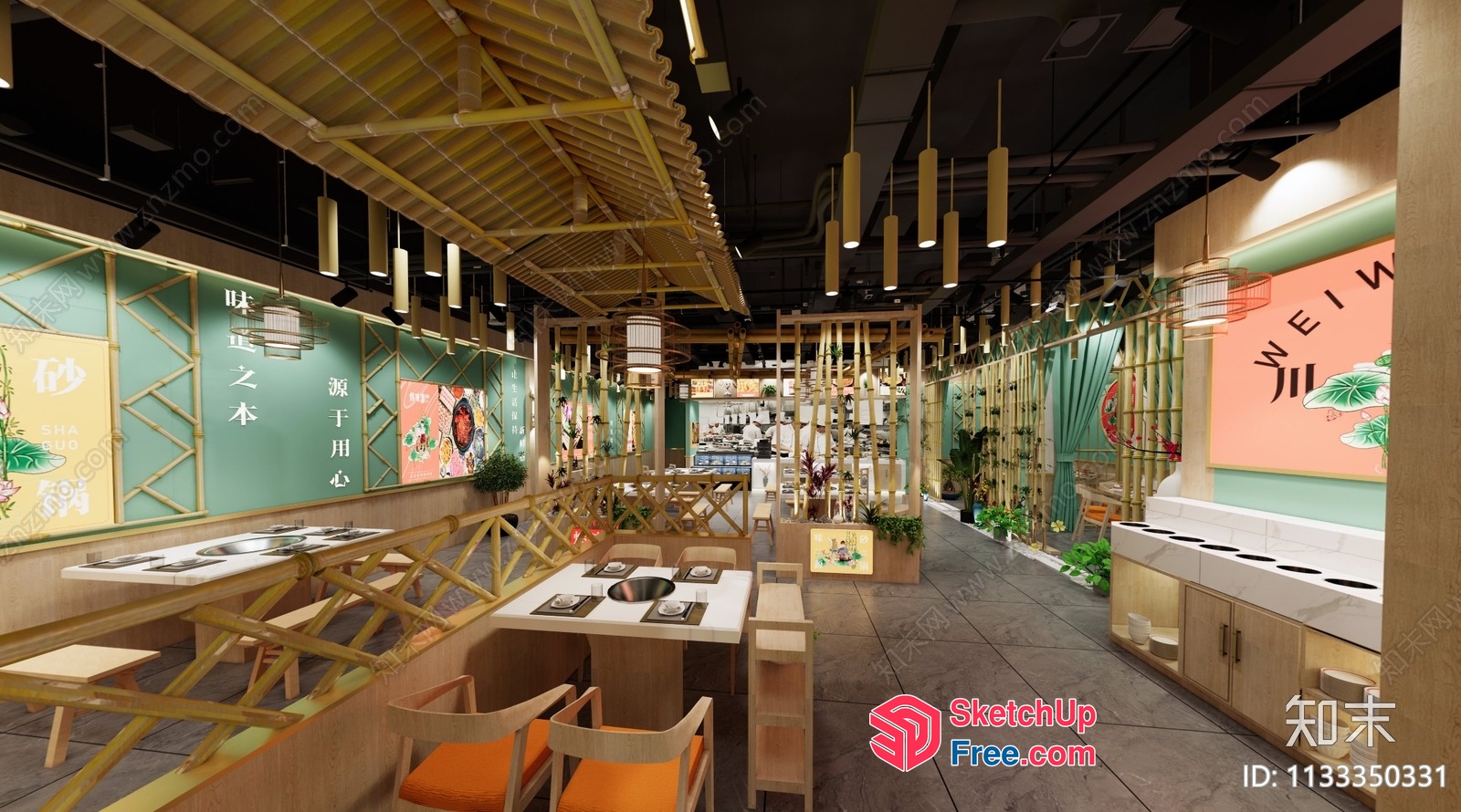 Modern Japanese-Style Restaurant Interior 3D SketchUp File