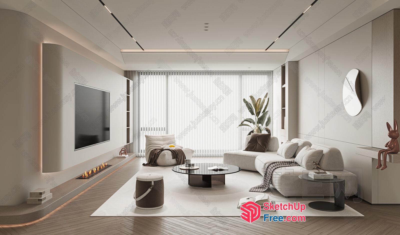 Modern Minimalist Living Room With Neutral Color Palette 3D SketchUp File