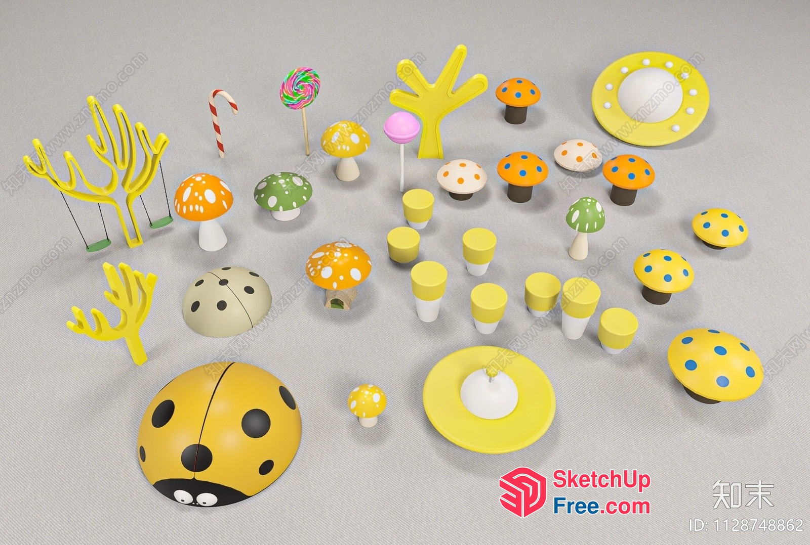 Colorful Mushroom And Candy Decorations 3D SketchUp File