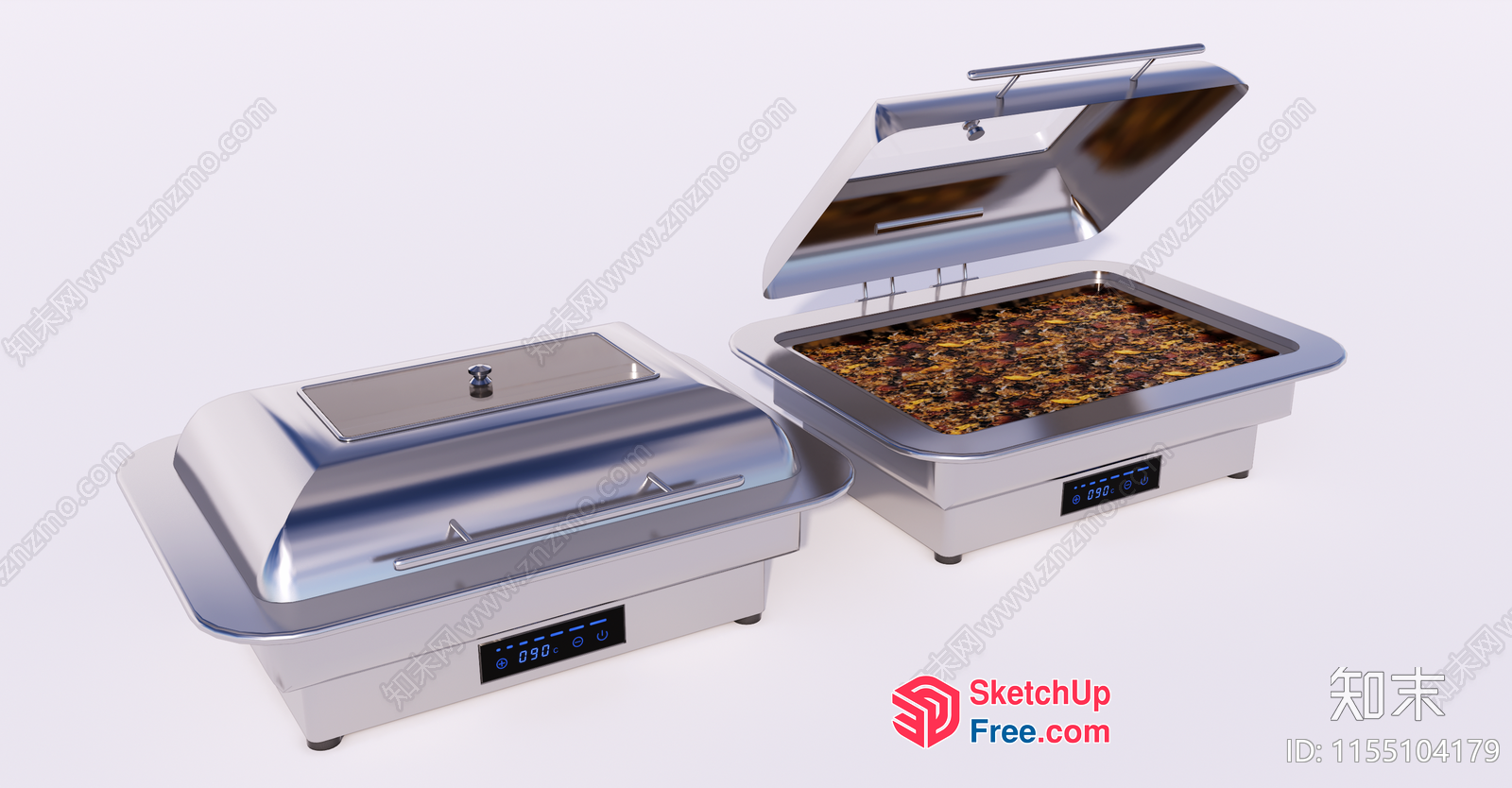 Silver Metal Chafing Dishes With Digital Thermometers 3D SketchUp File