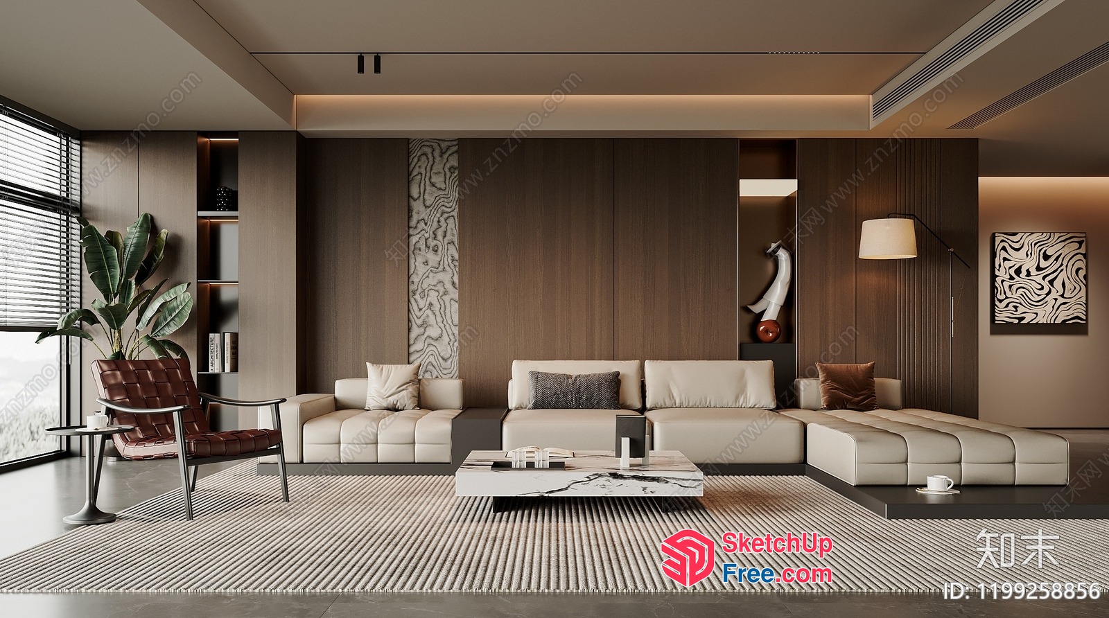 Modern Minimalist Living Room With Beige And Brown Tones 3D SketchUp File
