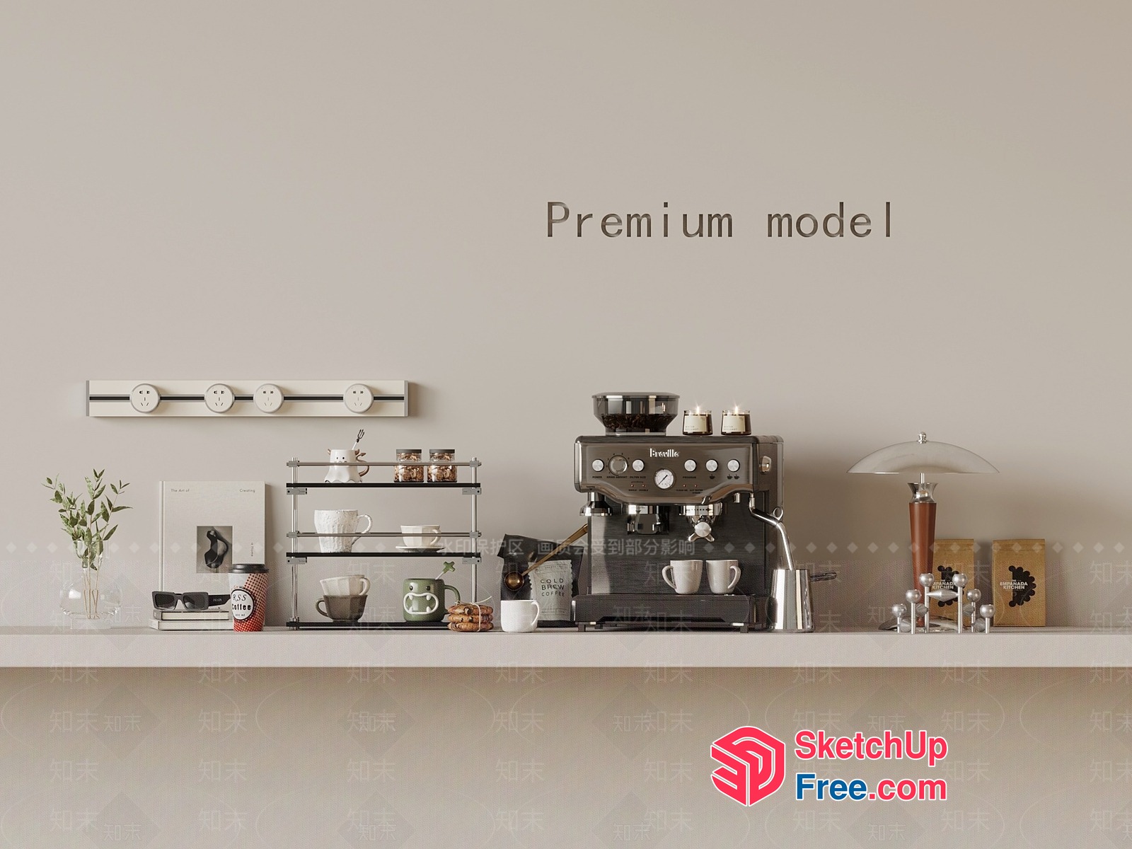 Modern Coffee Bar With Espresso Machine And Shelves 3D SketchUp File