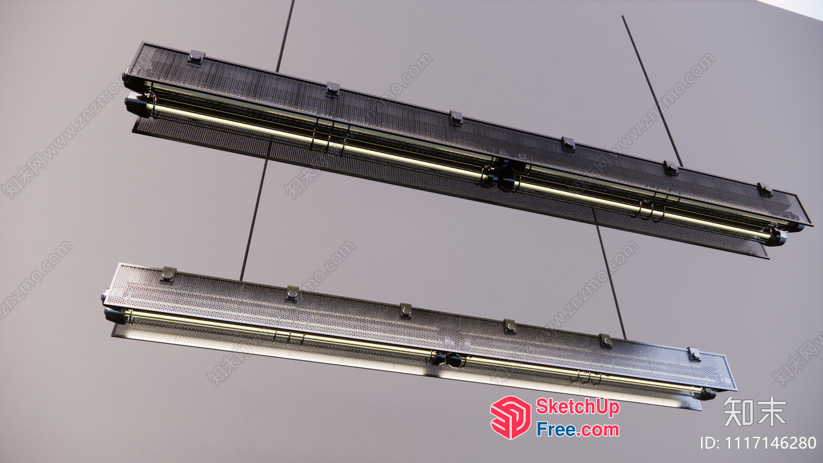 Long Linear Hanging Light Fixtures With Mesh Shades 3D SketchUp File