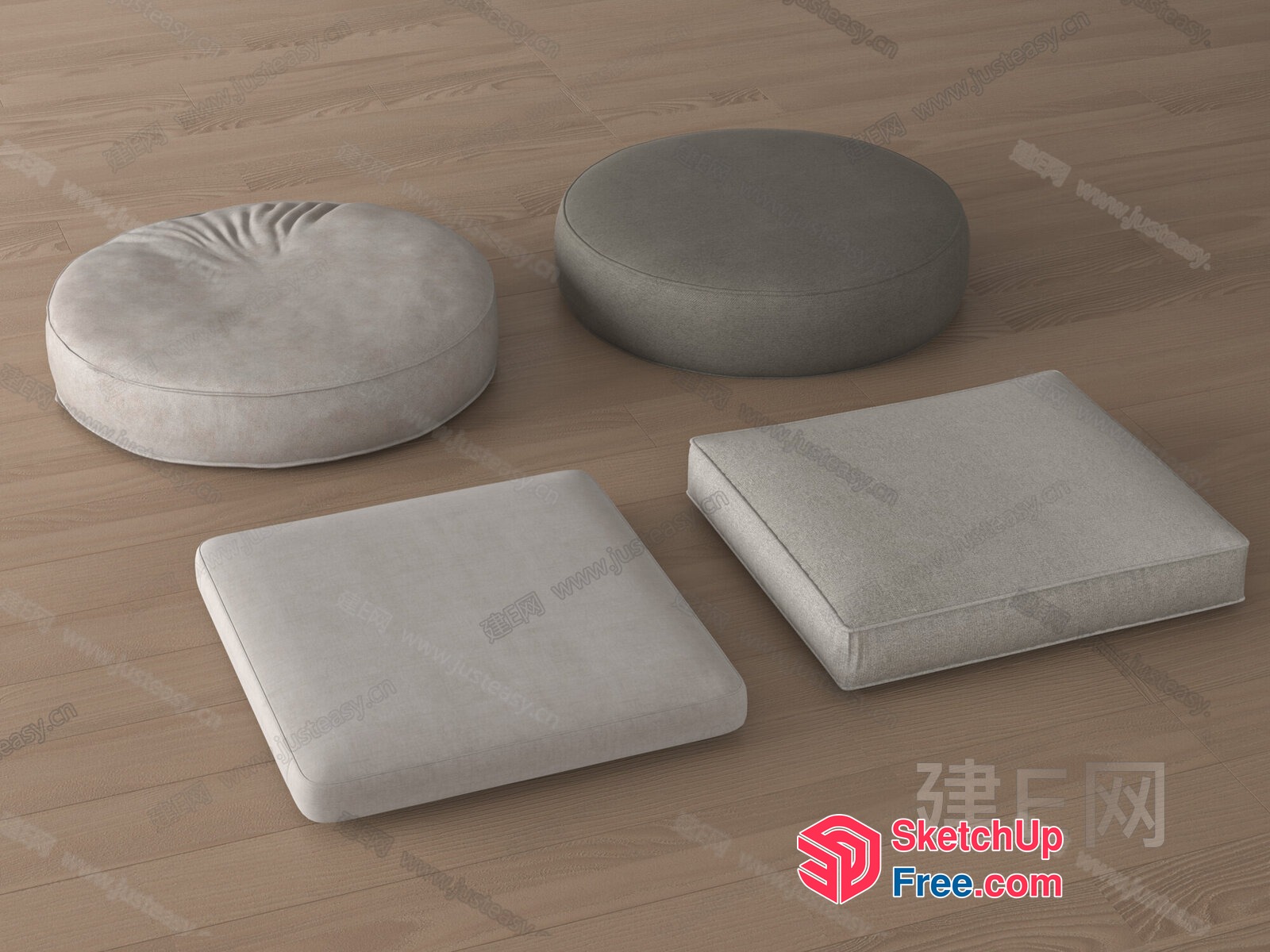 Four Pillows On A Wooden Floor 3D SketchUp File