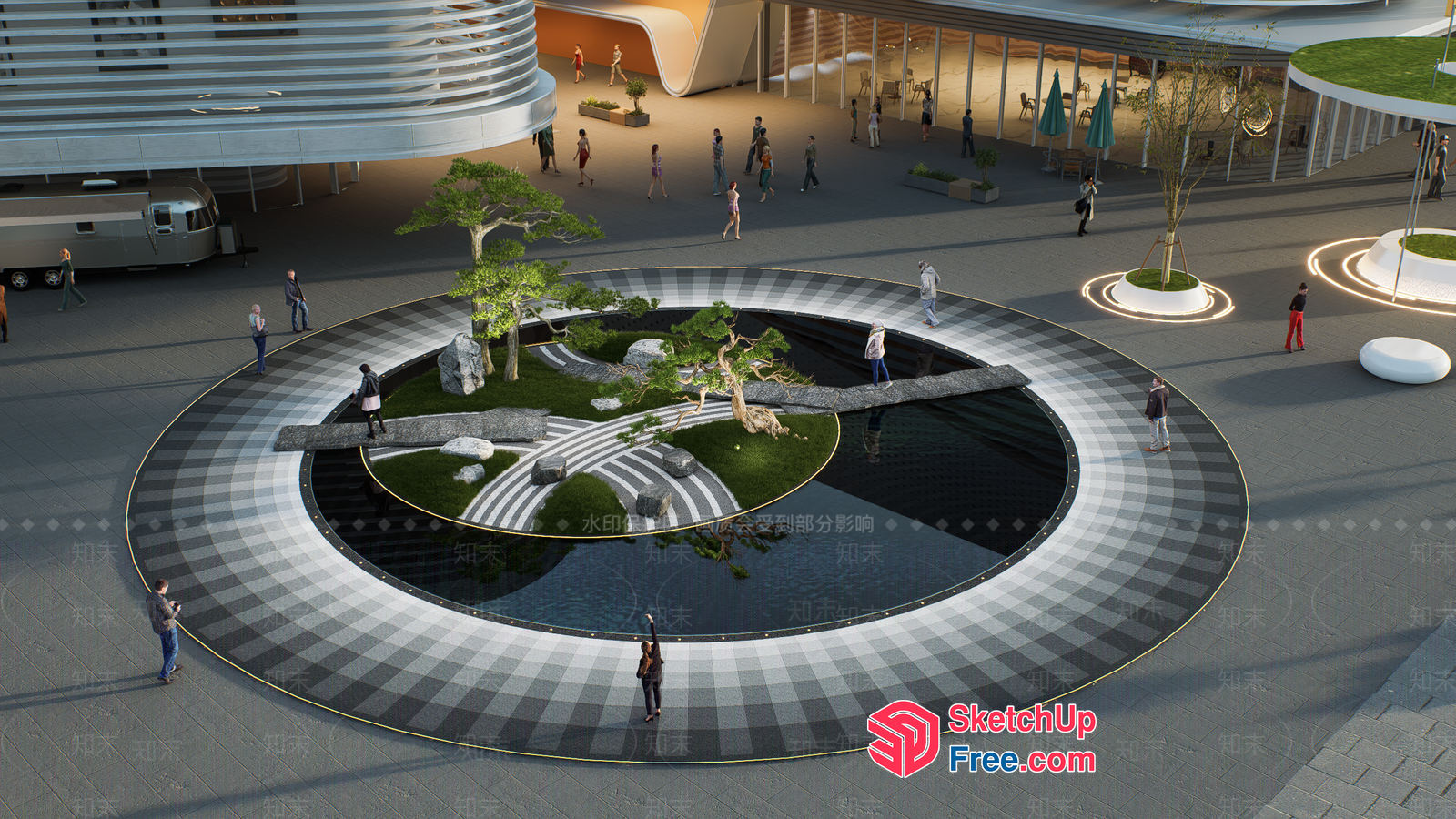 Futuristic Urban Landmark With Modern Architecture And Green Space 3D SketchUp File