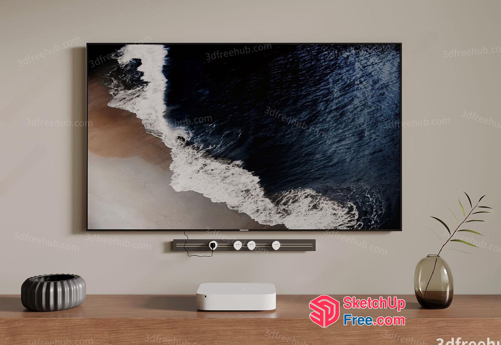Modern Living Room With Large Tv And Soundbar 3D SketchUp File