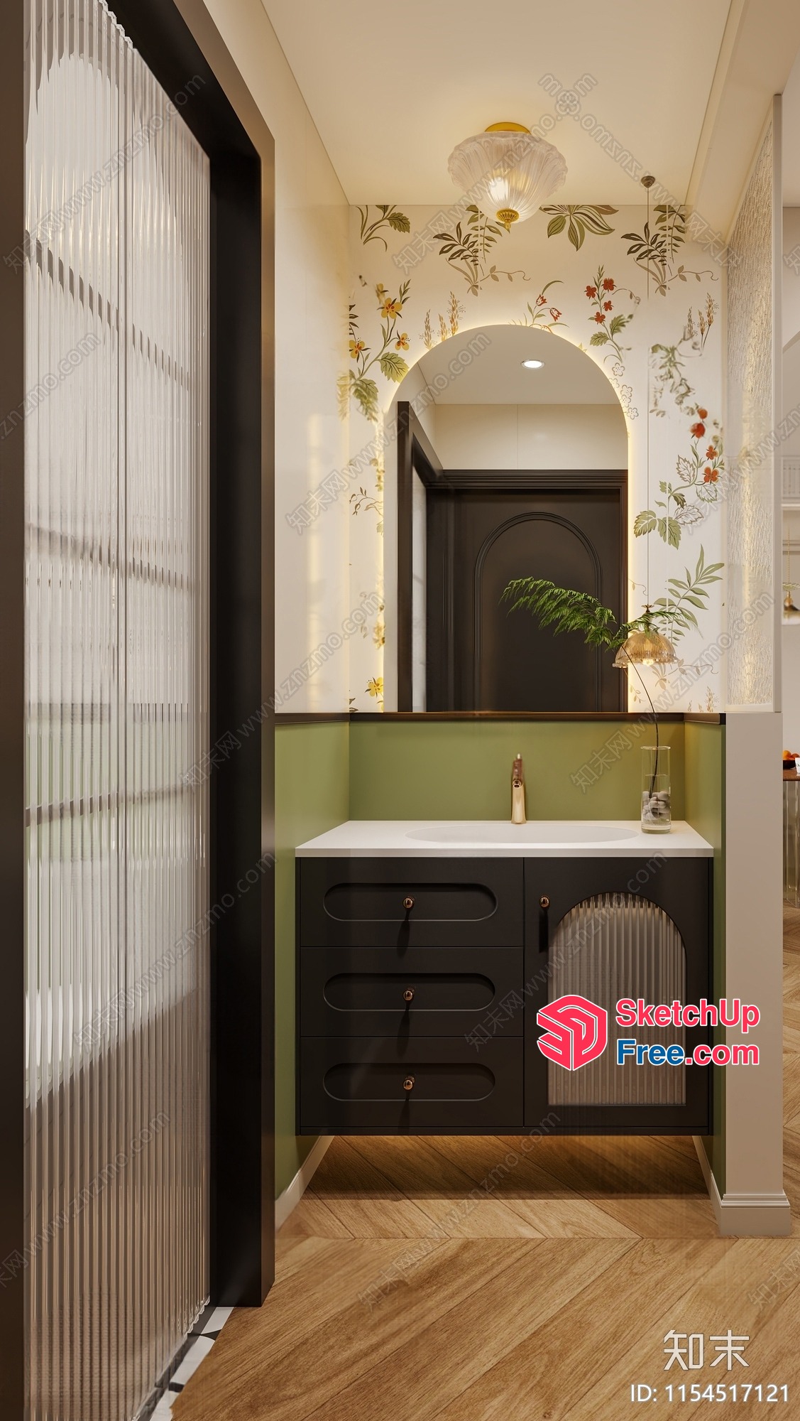 Modern Bathroom Vanity With Floral Accent 3D SketchUp File