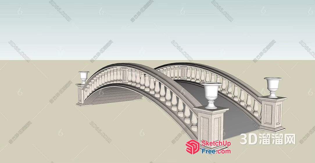 Elegant Arched Bridge With Ornate Pillars And Railings 3D SketchUp File