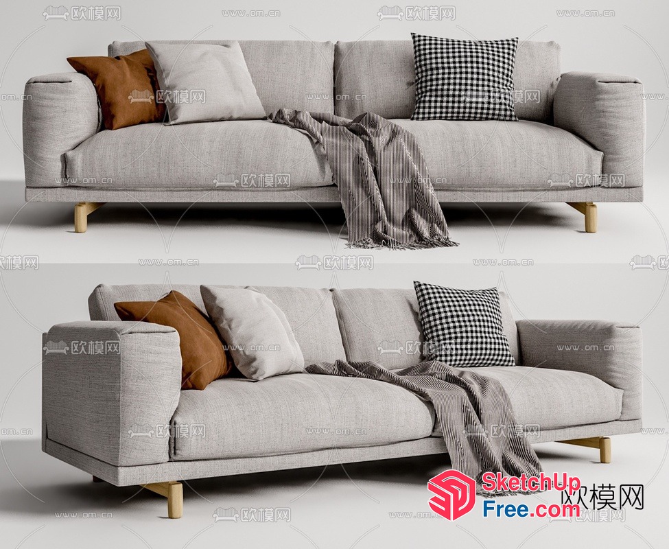 Minimalist Style Sofa With Pillows And Blanket 3D SketchUp File