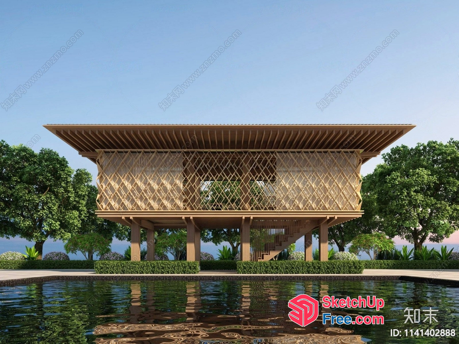 Elegant Two-Story Villa With Staircase And Pool 3D SketchUp File