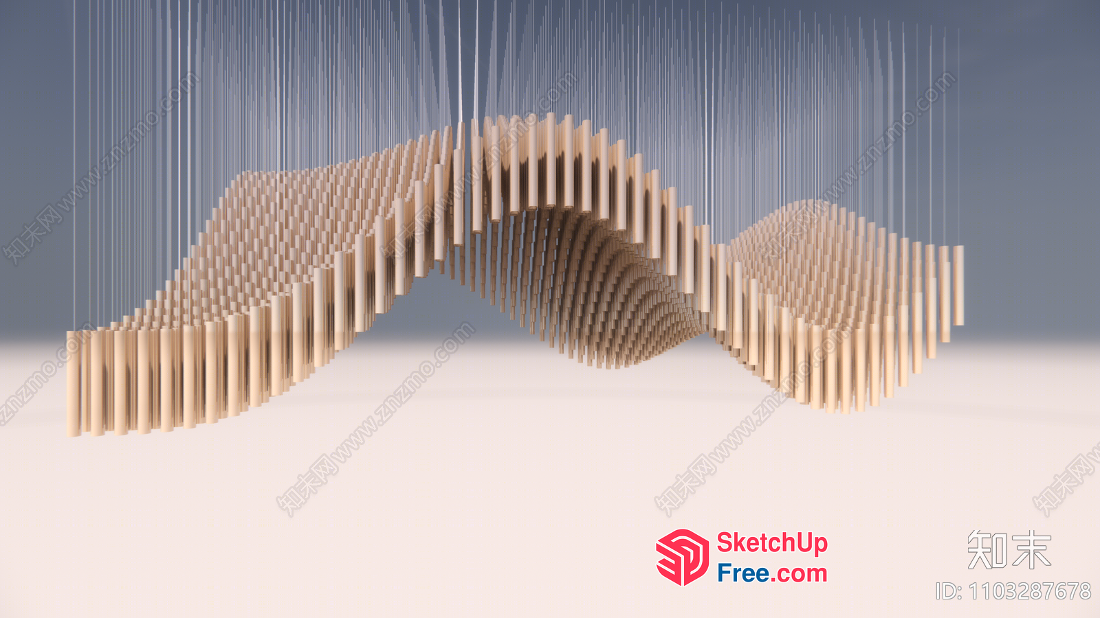 Suspended Wooden Pillars With A Wavy Pattern 3D SketchUp File