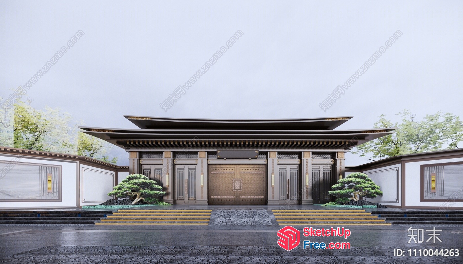 Asian-Inspired Temple With Traditional Roof Synthesis 3D SketchUp File