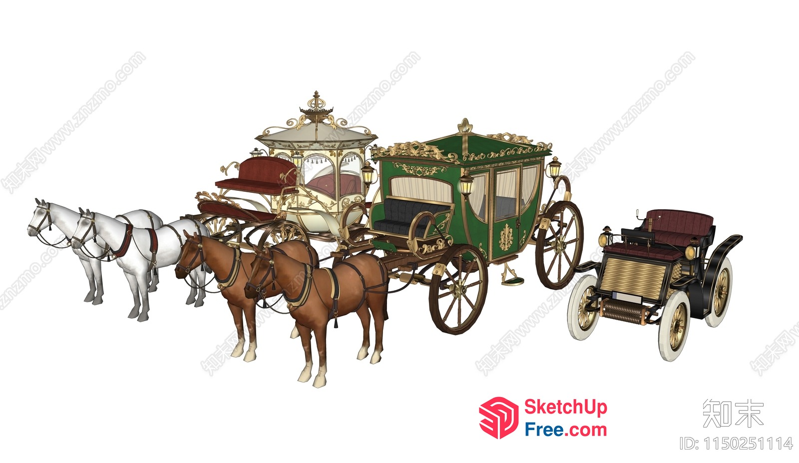 Ornate Horse-Drawn Carriage With Luxurious Interior 3D SketchUp File