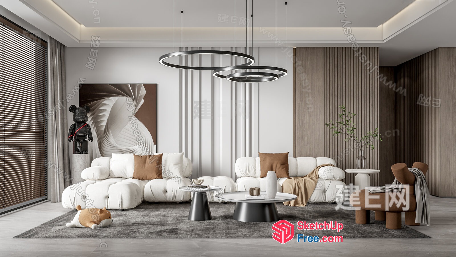 Elegant Modern Living Room With Neutral Color Scheme 3D SketchUp File