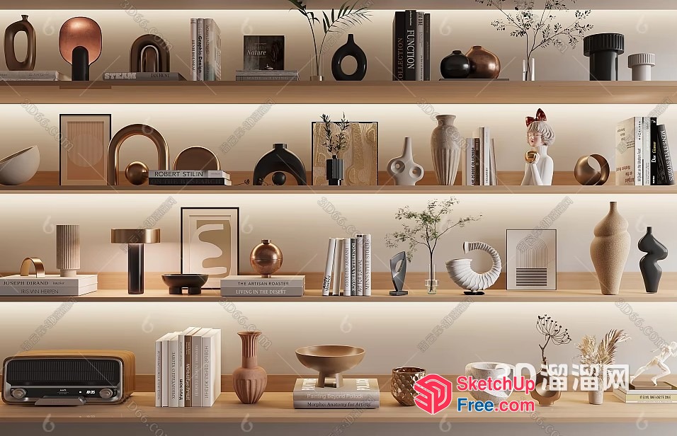 Modern Decorative Shelves With Unique Vases And Books 3D SketchUp File