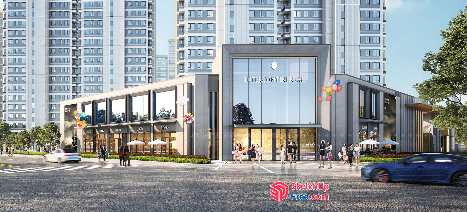Modern Commercial Building With Balcony And Staircase 3D SketchUp File