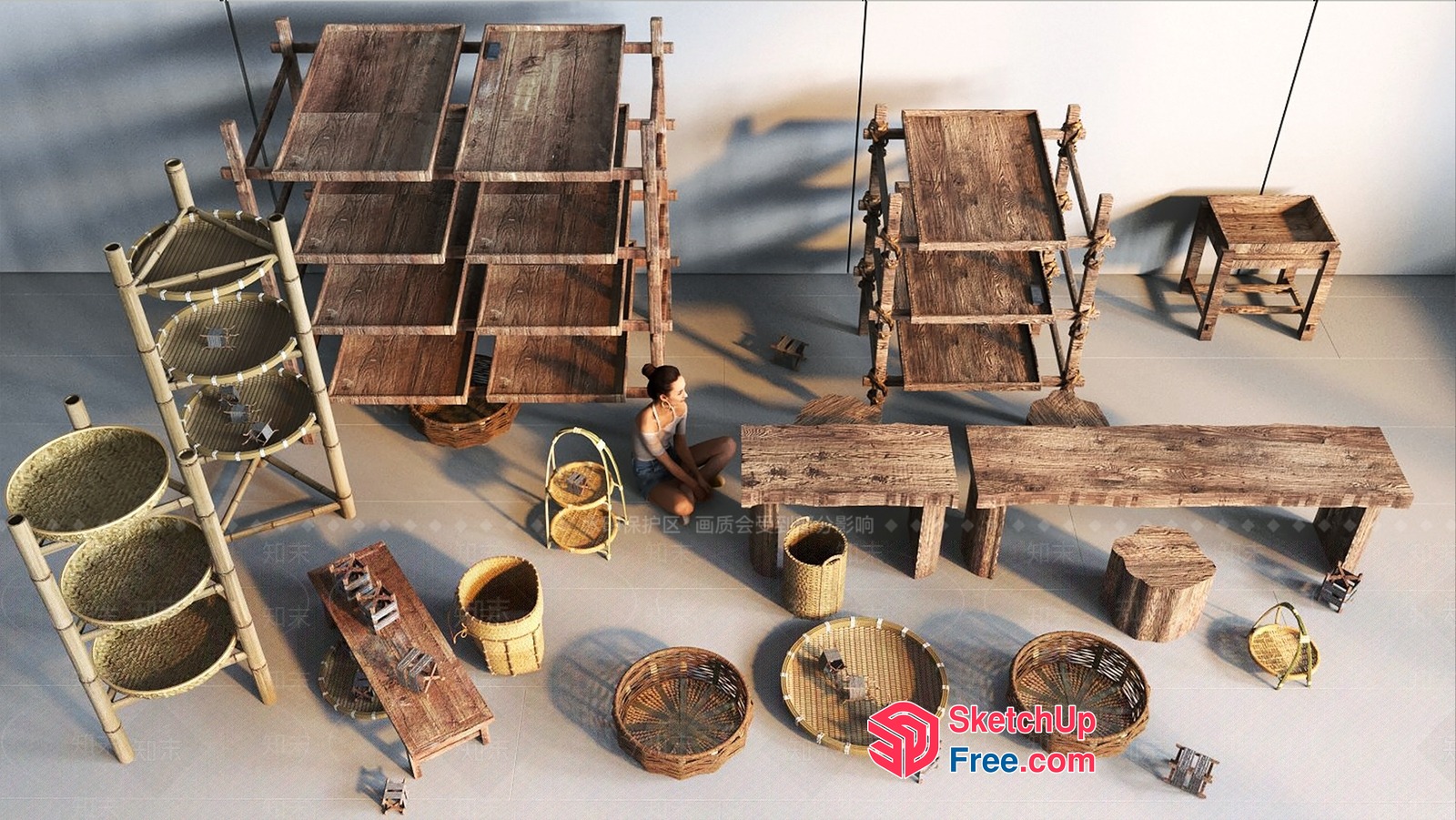 Rustic Asian-Inspired Furniture Collection 3D SketchUp File