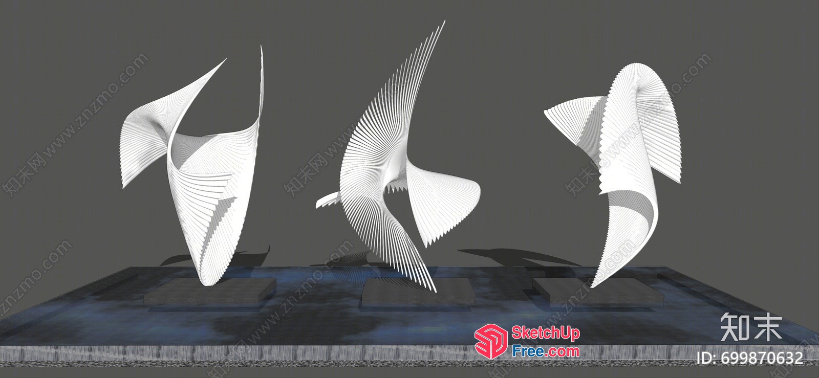 Abstract White Sculptures On A Dark Background 3D SketchUp File