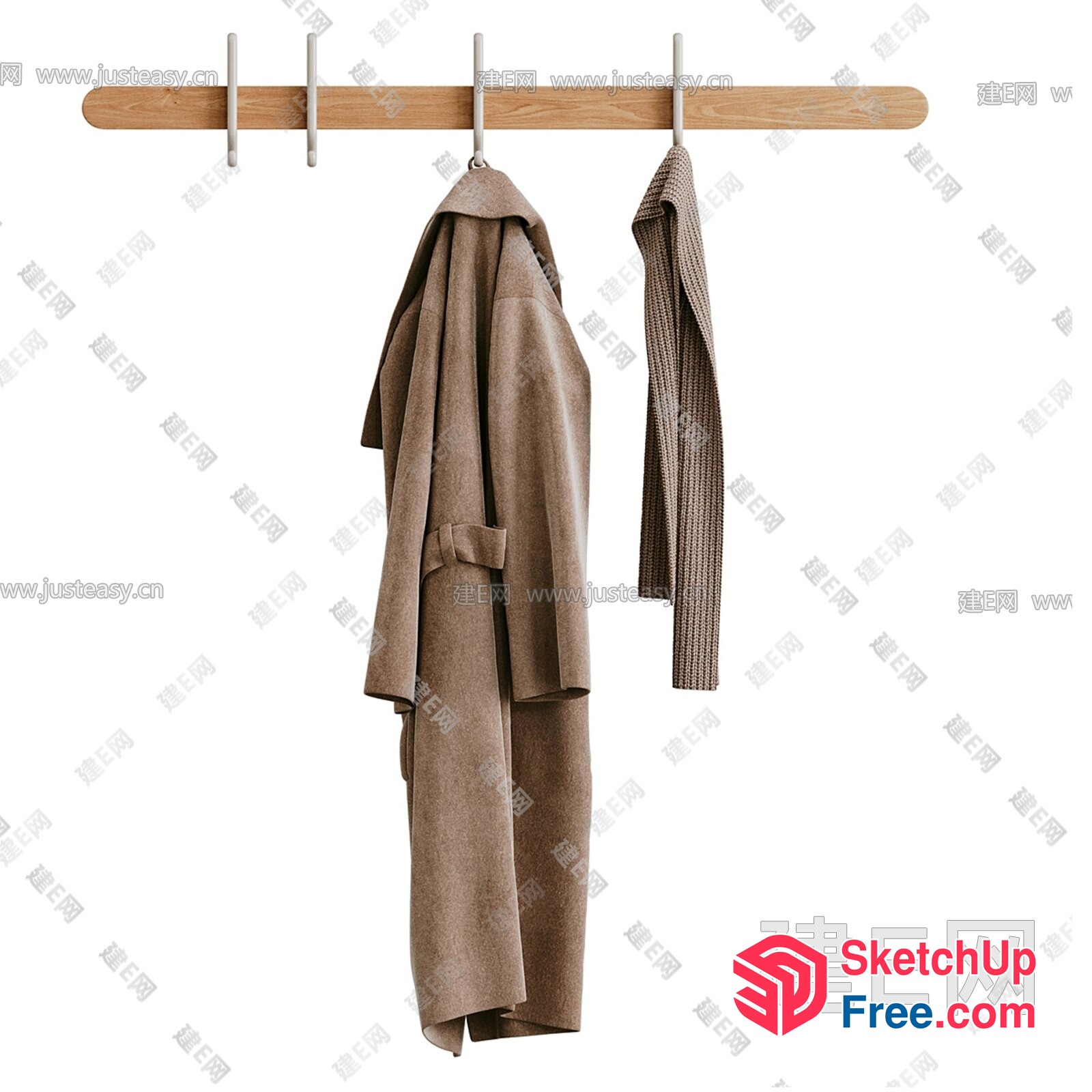 Simple Coat Rack With Two Coats And A Sweater 3D SketchUp File