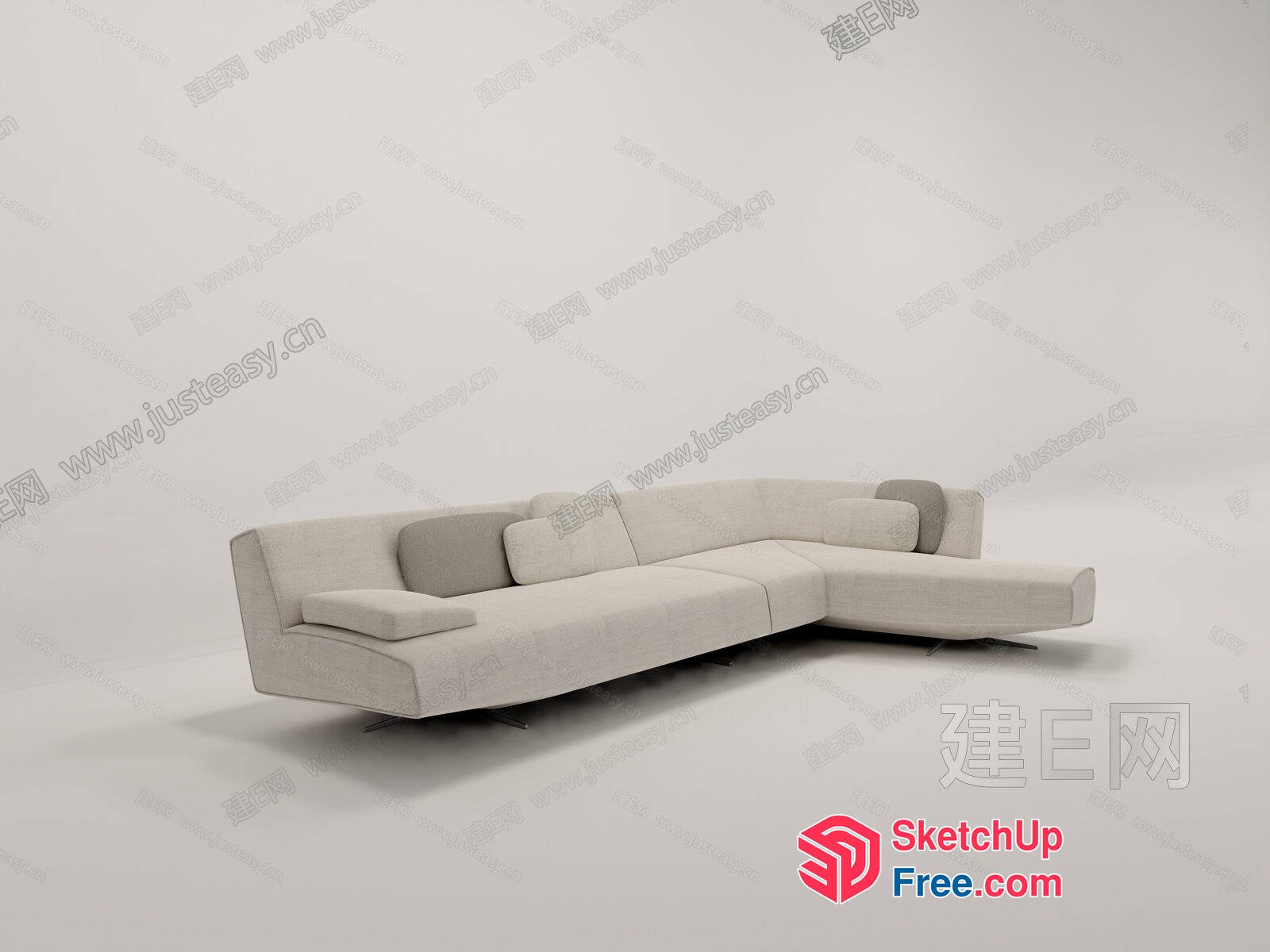Modern L-Shaped Sofa In Light Beige 3D SketchUp File