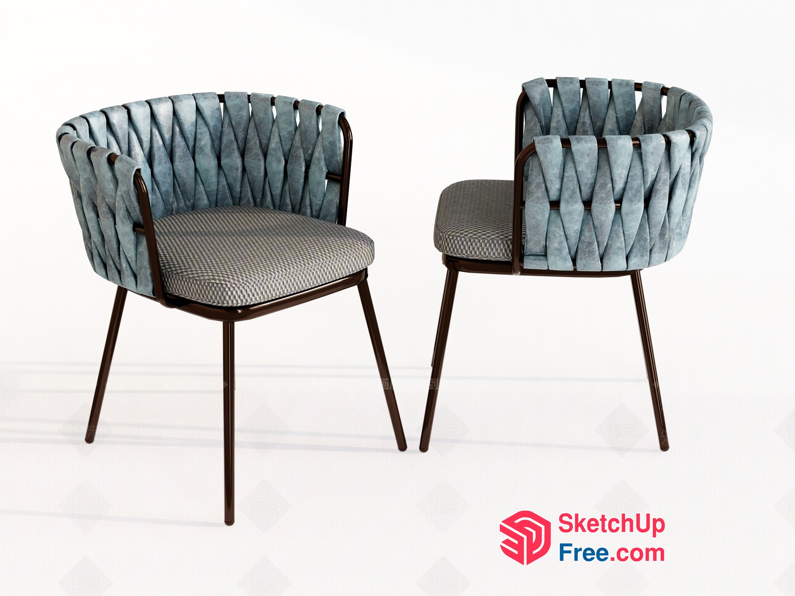 Elegant Blue Chairs With Brown Legs 3D SketchUp File