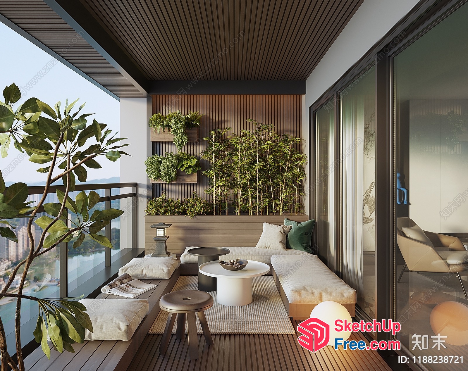 Modern Japanese-Inspired Balcony Decor 3D SketchUp File