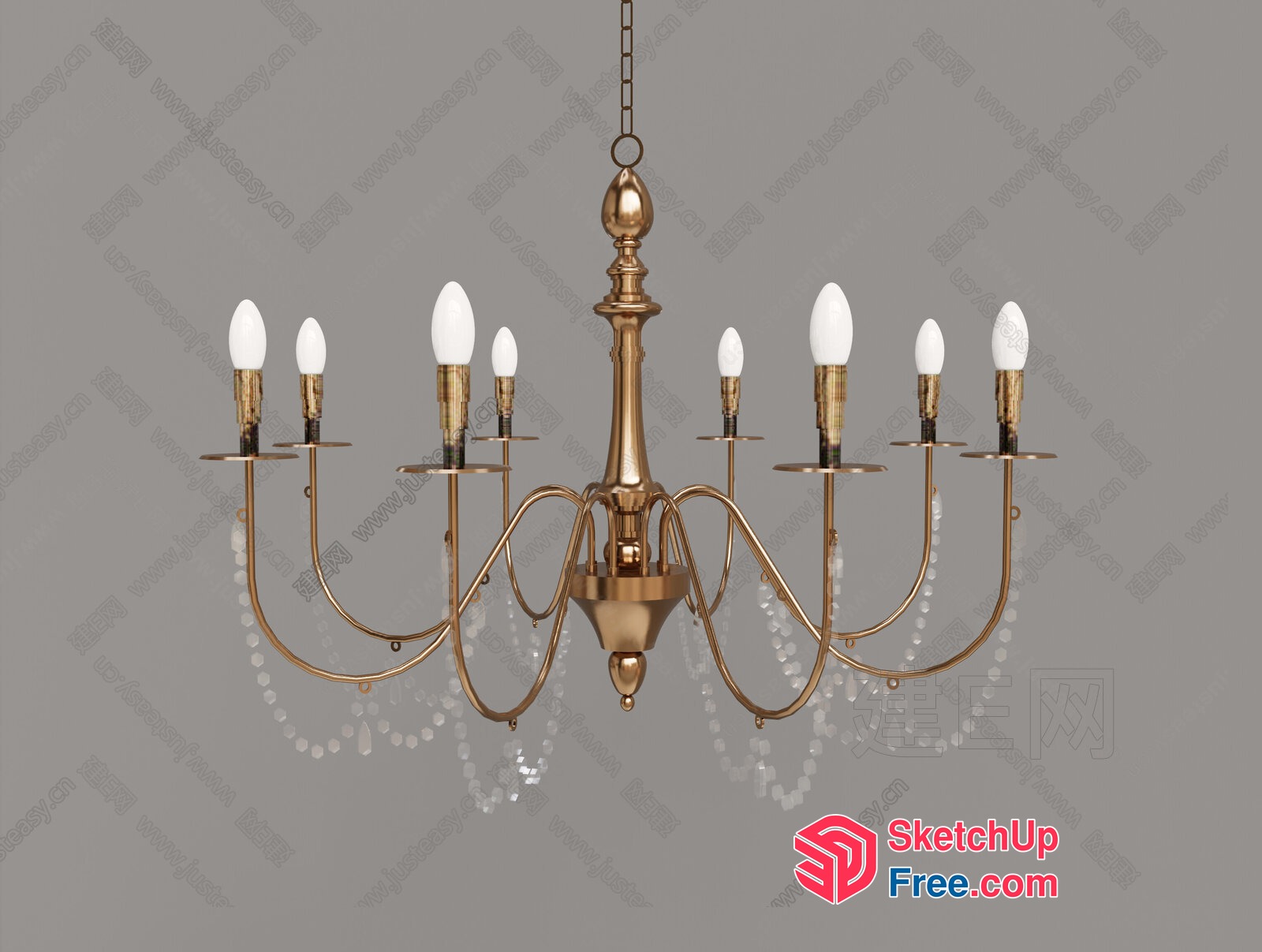 Elegant Gold Chandelier With Crystal Accents 3D SketchUp File