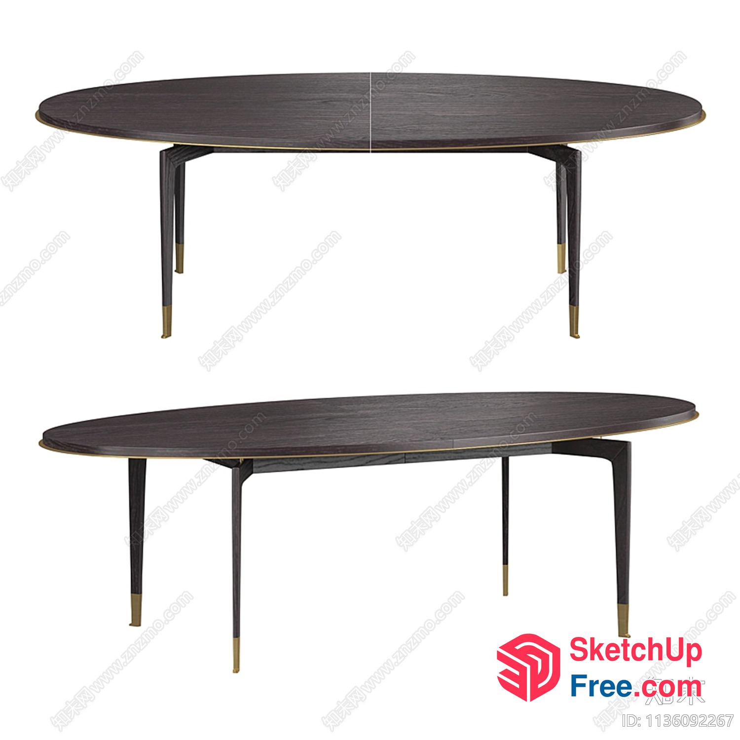 Modern Oval Dining Table With Brass Accents 3D SketchUp File