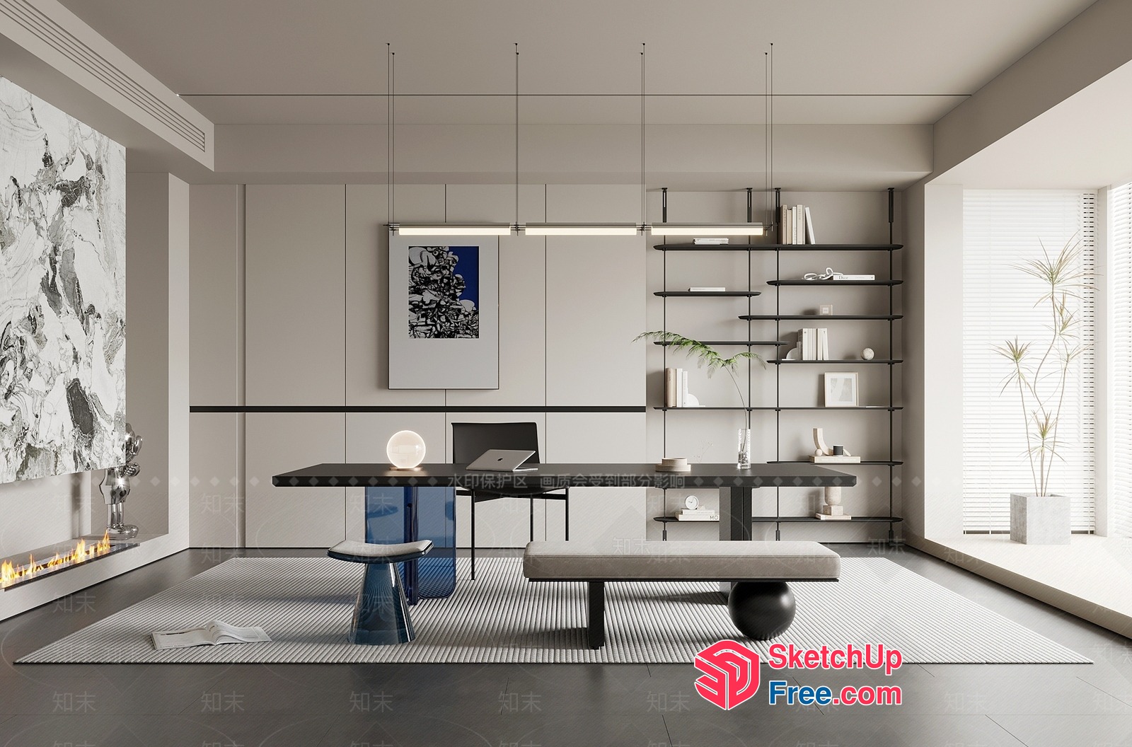 Modern Minimalist Office Space With Natural Light 3D SketchUp File