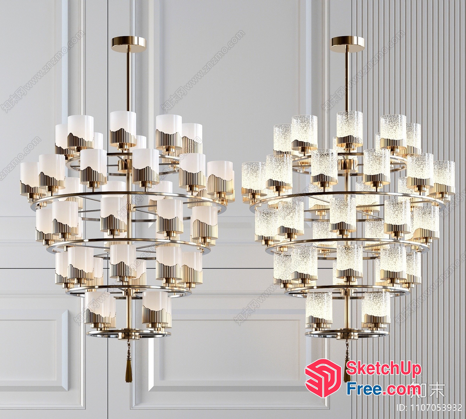 Luxurious Glass And Gold Chandelier 3D SketchUp File